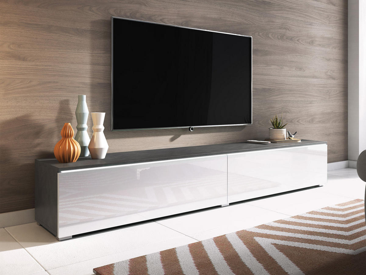 TV-LOWBOARD D180 mit weißer LED Beleuchtung - Dunkelgrau/Weiß Hochglanz, Holzwerkstoff/Kunststoff (180/30/33cm) - MIRJAN24
