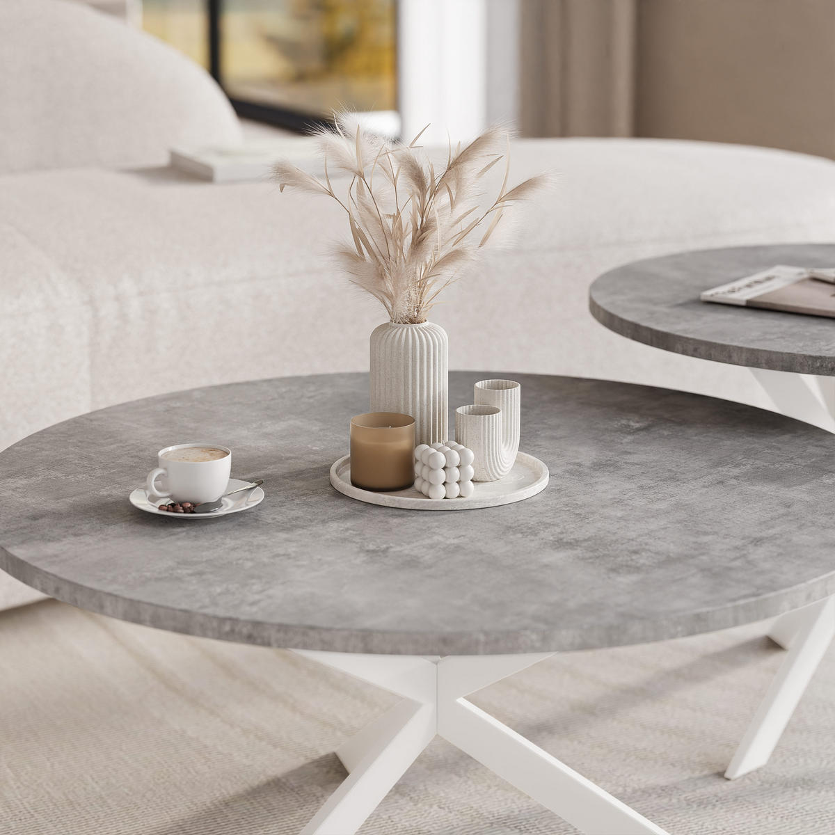 COUCHTISCH rund auf MDF, Grau - Weiß/Grau, Holzwerkstoff (75/75/36cm) - Idohome