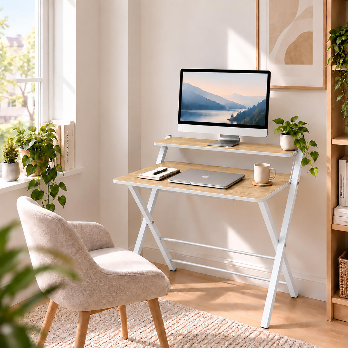 SKRIVBORD Vitt hopfällbart - Vit, Träbaserade material/Metall (56/70/82cm) - Relaxdays