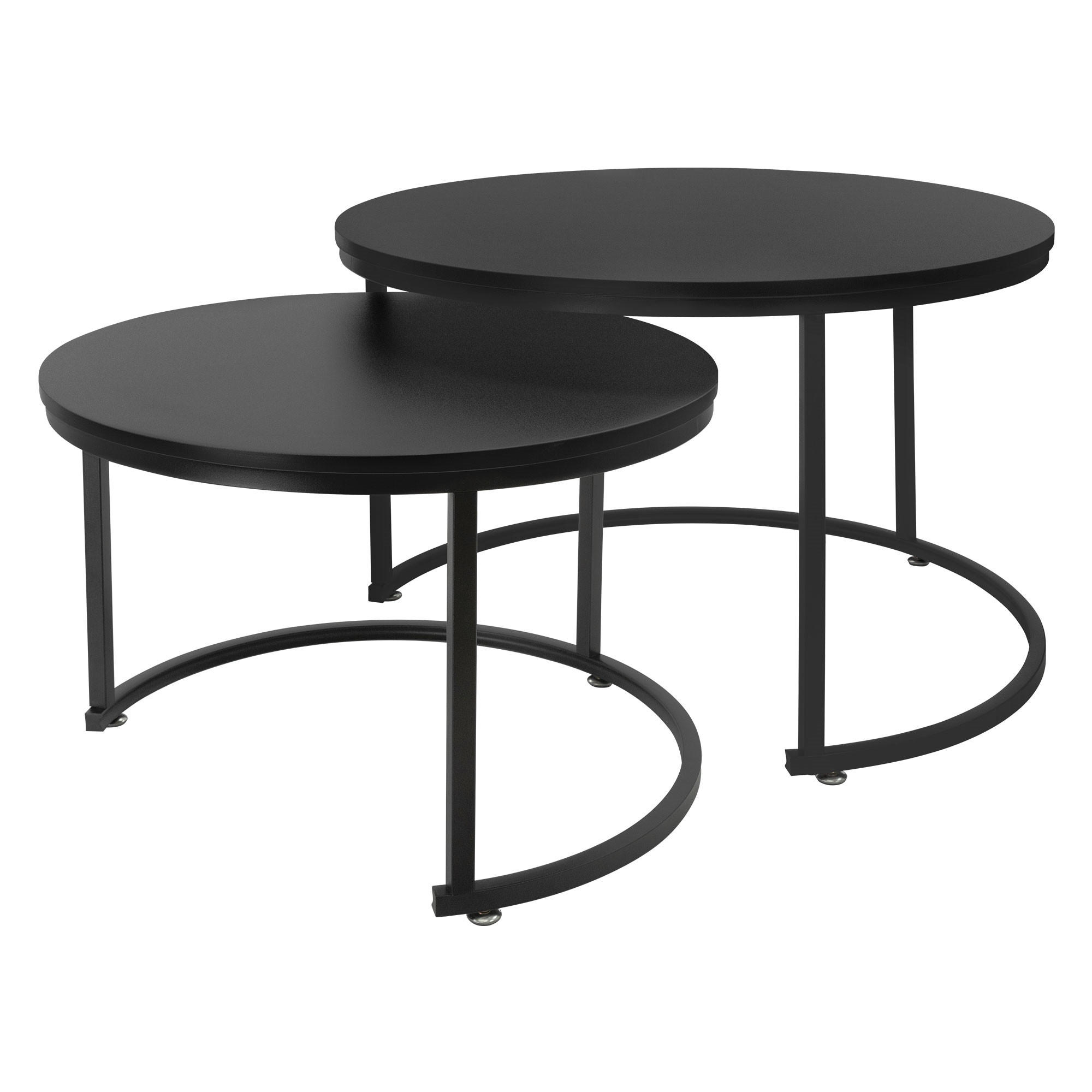 COUCHTISCH rund Schwarz 74/74/48-59/59/40 cm 2er Set - Schwarz Hochglanz, Metall (74/48/74cm) - ML-DESIGN