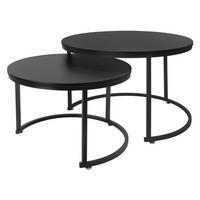 COUCHTISCH rund Schwarz 74/74/48-59/59/40 cm 2er Set - Schwarz Hochglanz, Metall (74/48/74cm) - ML-DESIGN