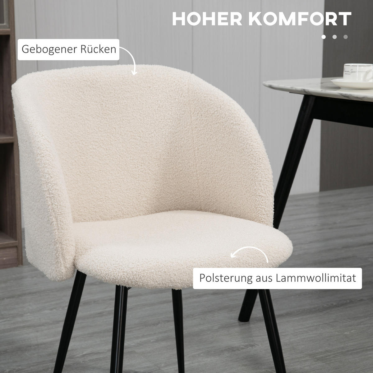 ESSZIMMERSTÜHLE DE-06834 2er-Set mit Stoffbezug und Stahlbeinen Cremeweiß - Creme, Textil/Metall (62/80/55cm) - ComfortXL