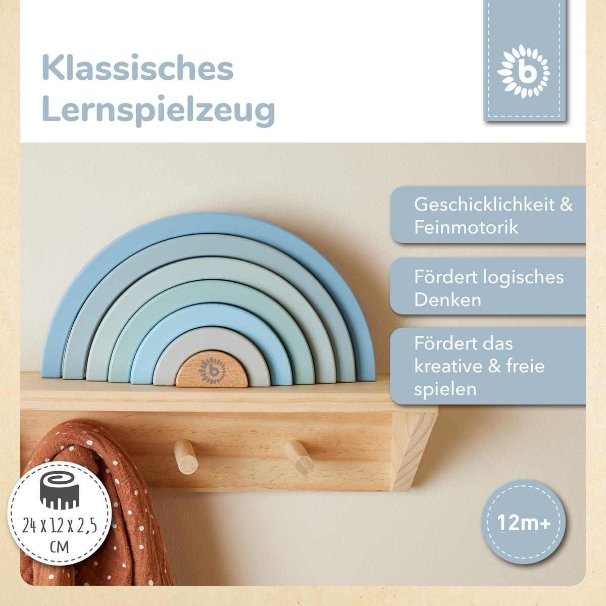 REGENBOGEN aus Holz - ab 12 Monate - Blau, Holz (12.1/24.2cm) - Bieco Spielwaren