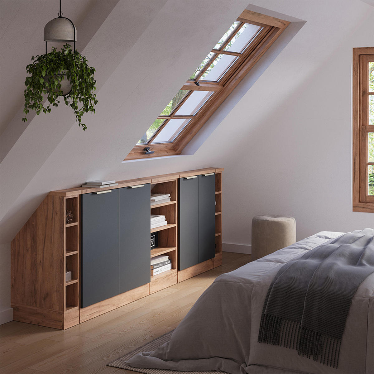 ŠATNÍ SESTAVA PRO ŠIKMÉ STŘECHY Rion Antracitově zlatý - antracitová, kompozitní dřevo (210/81.6/46cm) - Vicco