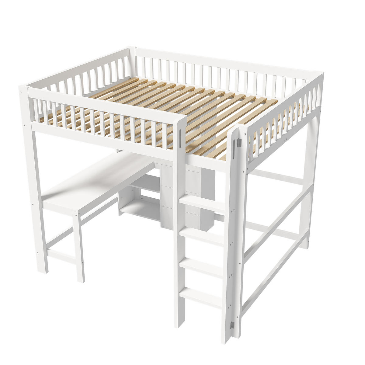 HOCHBETT 140/200 cm Weiß mit Schreibtisch und 3 Schubladen - Weiß, Holz (140/200cm) - OKWISH