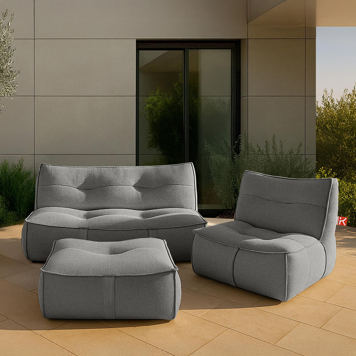 GARTENLOUNGE-SET LOVIA, Möbel-Set, Schwarz/Weiß - Schwarz, Textil - KONSIMO®