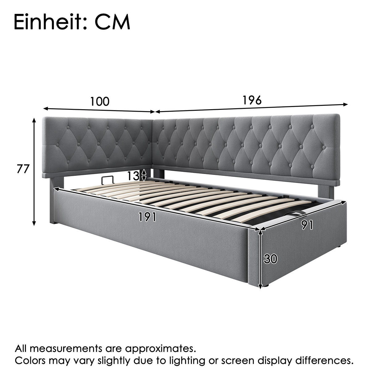 POLSTERBETT 90/190 cm Grau aus Samt mit Stauraum - Grau, Textil (90/190cm) - OKMYHOME