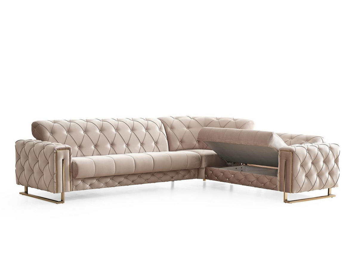 ECKSCHLAFSOFA Shimla Beige - Langer Schenkel Links - Beige, Holzwerkstoff/Kunststoff (310/245cm)