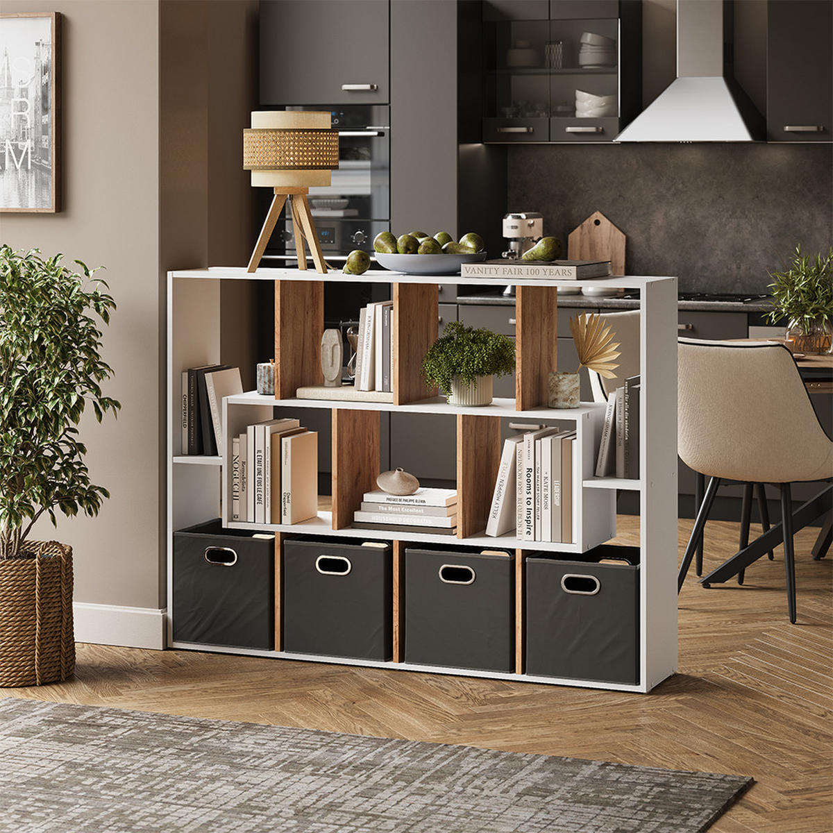 RAUMTEILER Weiß/Goldkraft Eiche 107.2 x 143 cm - Honigeiche/Weiß, Holzwerkstoff (107.2/143/29cm) - Vicco