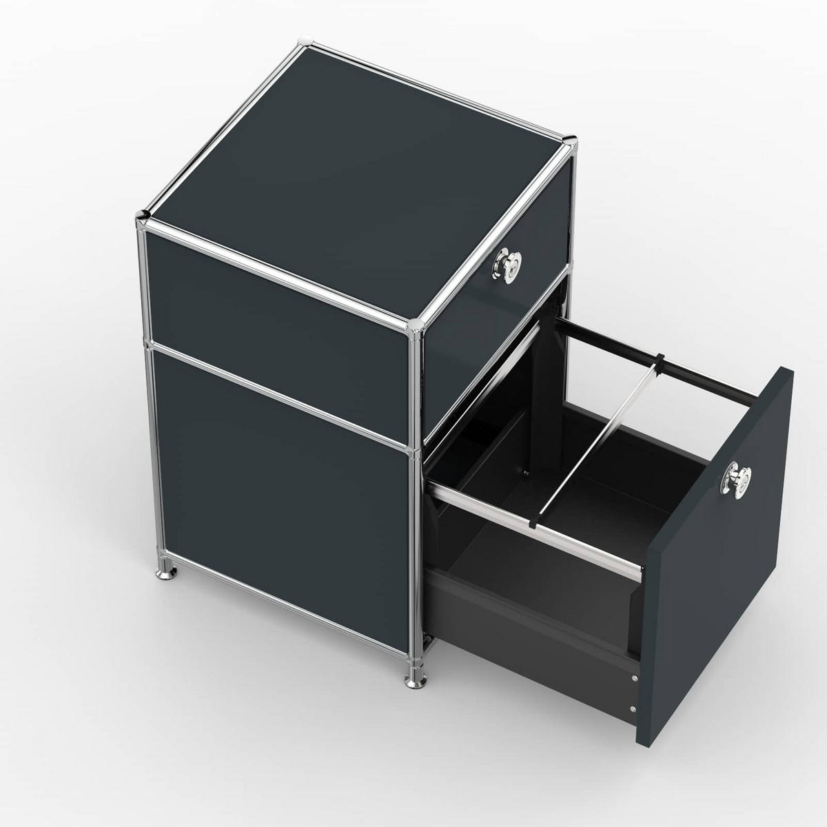 BÜRO-STANDCONTAINER, Metall, 40cm, 1 Schublade + 1 Hängeregistratur, Anthrazitgrau - Chromfarben/Silberfarben, Metall (40/62.7/39.7cm) - Versee