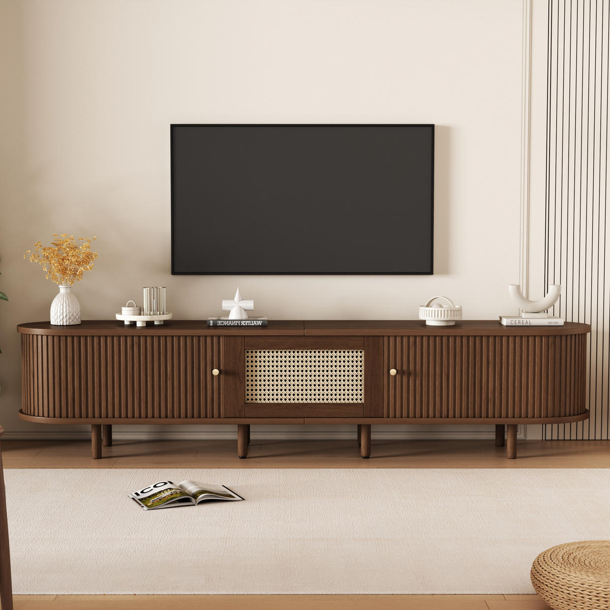 TV-LOWBOARD Rattanoptik Dunkelbraun 180/40/40 cm - Eichefarben, Holz (180/40/40cm) - PANGIVO
