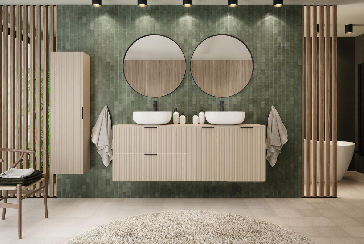 WASCHBECKUNTERSCHRANK FLOW + Platte Eiche Craft 160/57/46 cm - Eichefarben, Holzwerkstoff (160/57/46cm) - Rodan