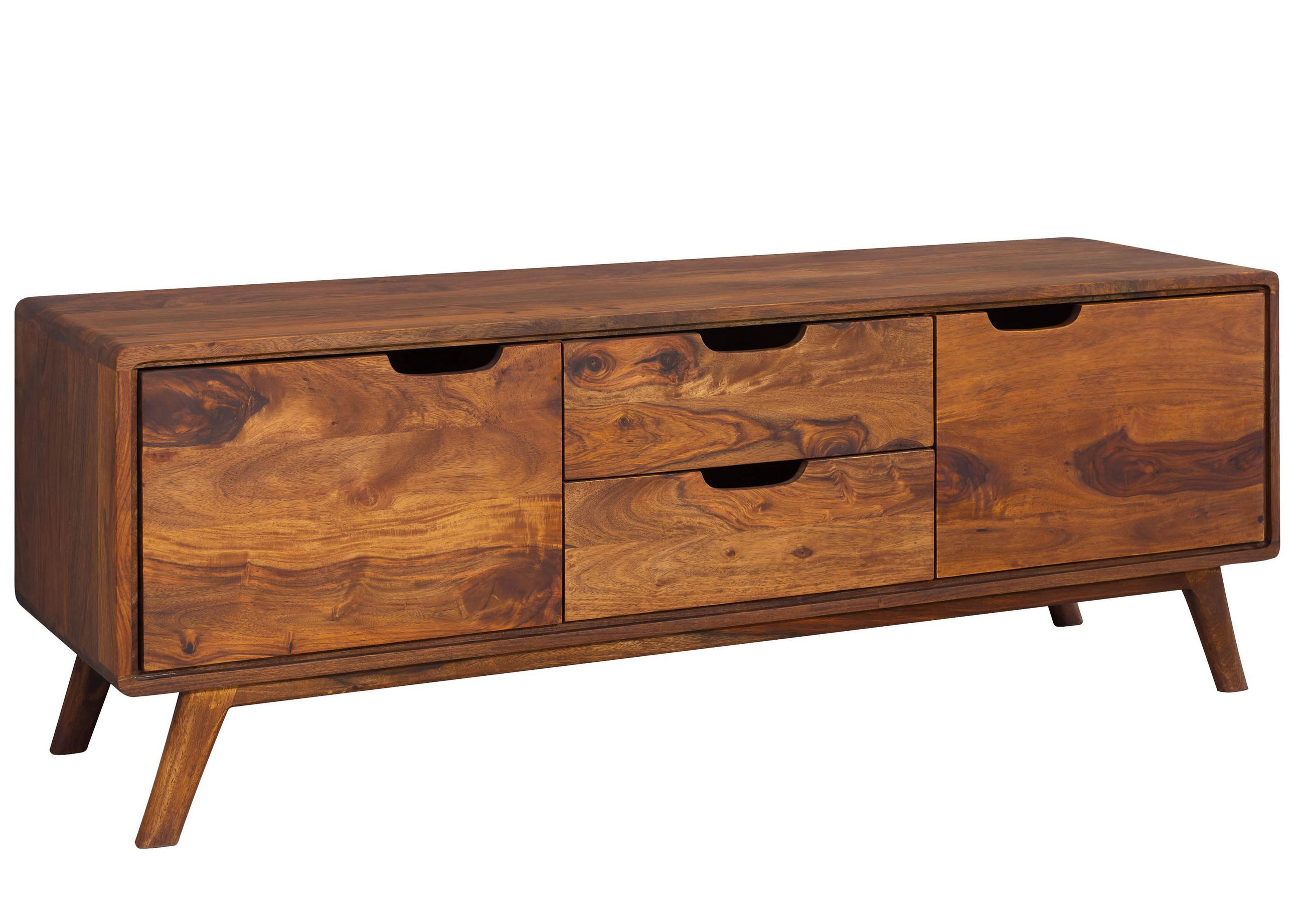 LOWBOARD Sheesham 134x40x49 dunkelbraun gewachst MALMÖ 2 #102 - Dunkelbraun, Holz (134/49/40cm) - Massivmoebel24