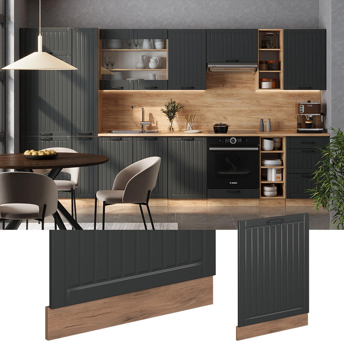 GESCHIRRSPÜLBLENDE Fame-Line Dunkelgrau 60 cm ohne Arbeitsplatte - Honigeiche/Dunkelgrau, Holzwerkstoff (60/81.8/1.6cm) - Vicco