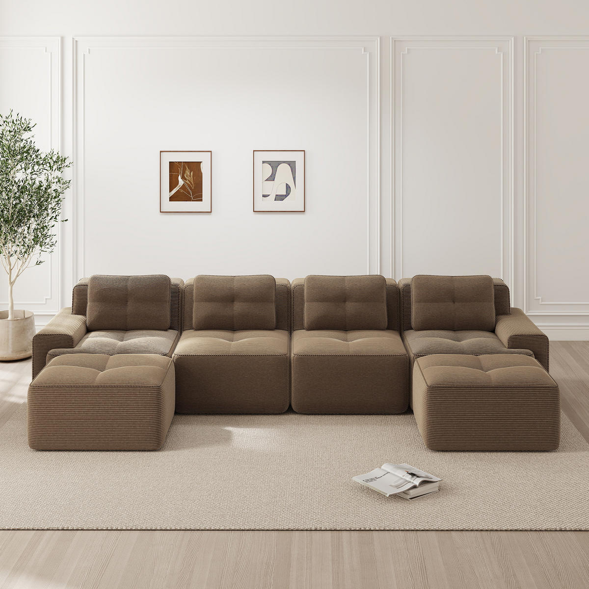 WOHNLANDSCHAFT Cord Braun rutschfest und montagefrei - Braun, Textil (382/69/177cm) - WISHDOR