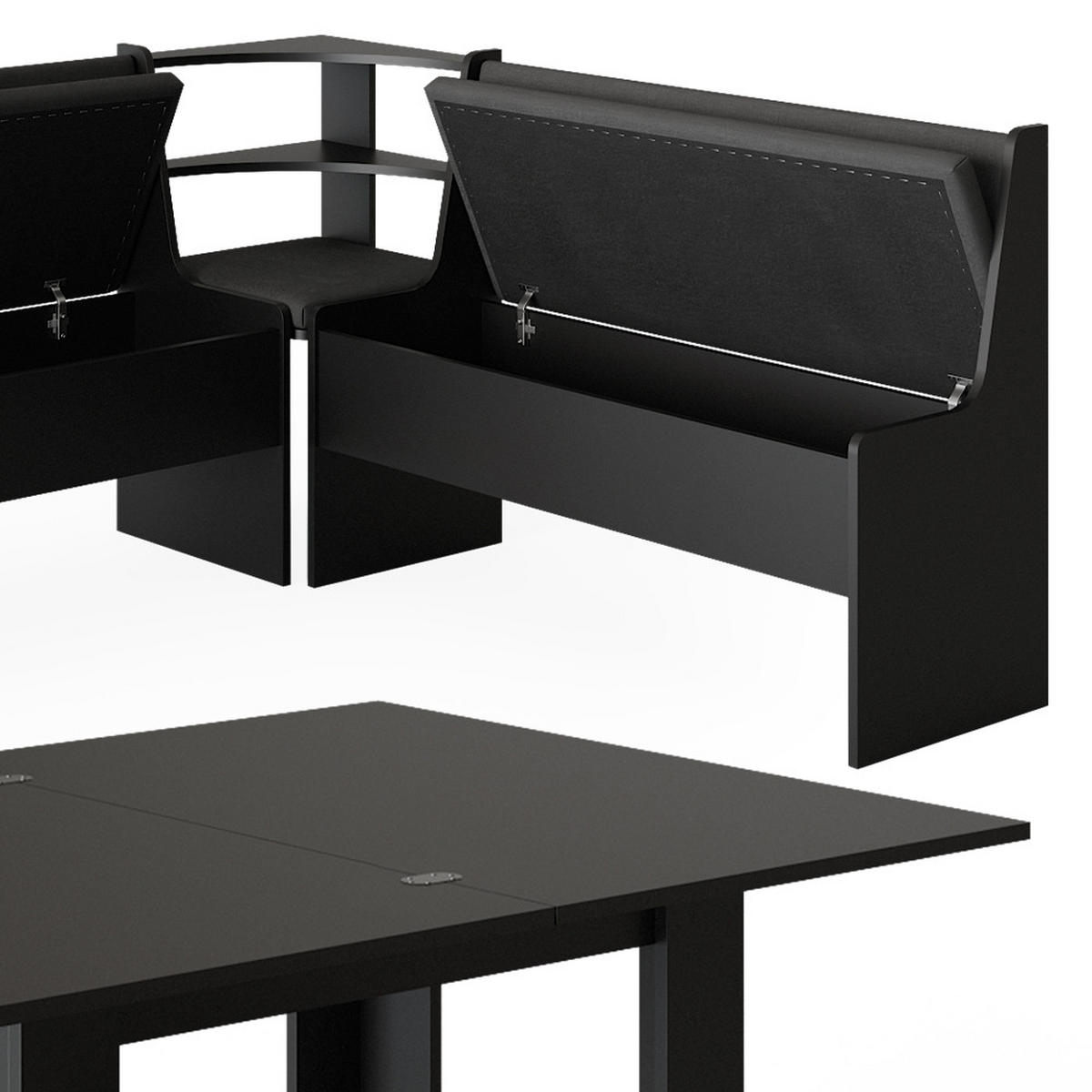 ECKBANKGRUPPE Roman Schwarz 150 x 41.5 cm mit Tisch - Edelstahlfarben/Schwarz, Holzwerkstoff (210/80/150cm) - Vicco