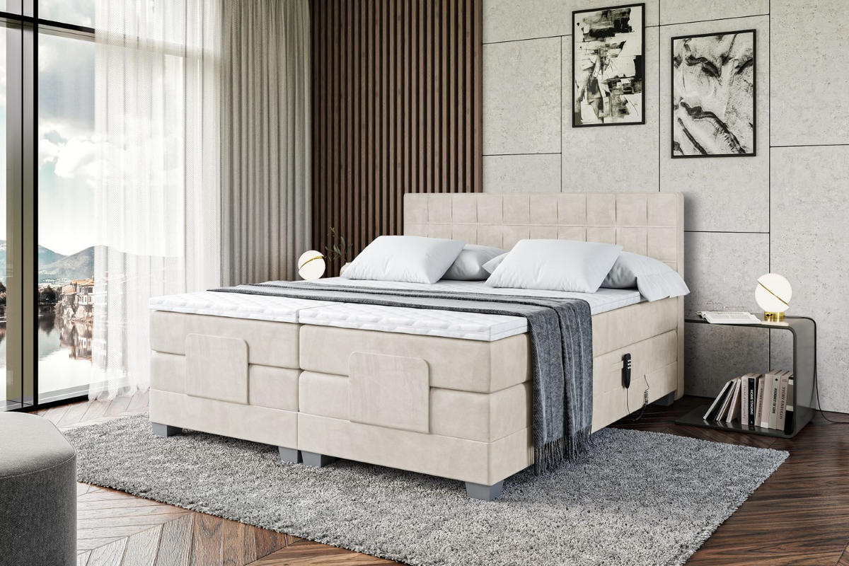 BOXSPRINGBETT elektrisch verstellbar mit 2 Matratzen H4/Taschenfederung OSTO EL 140 x 200 Creme - Creme, Holzwerkstoff (147/200cm) - ALTDECOR