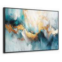 LEINWAND Bilder mit Rahmen - Abstrakt - Kunst - Gold - Blau - 150x100 - Petrol, Textil (150/100cm) - MuchoWow