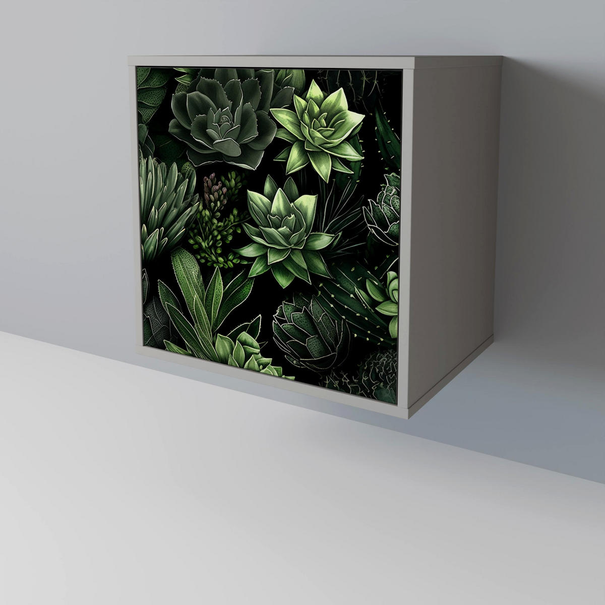 SIDEBOARD SUCCULENT JUNGLE, Grau, 57,5x42x72,5 cm, Schwarze Metallfüße - Multicolor/Schwarz, Holzwerkstoff/Metall (57.5/72.5/42cm) - SpaceRebels