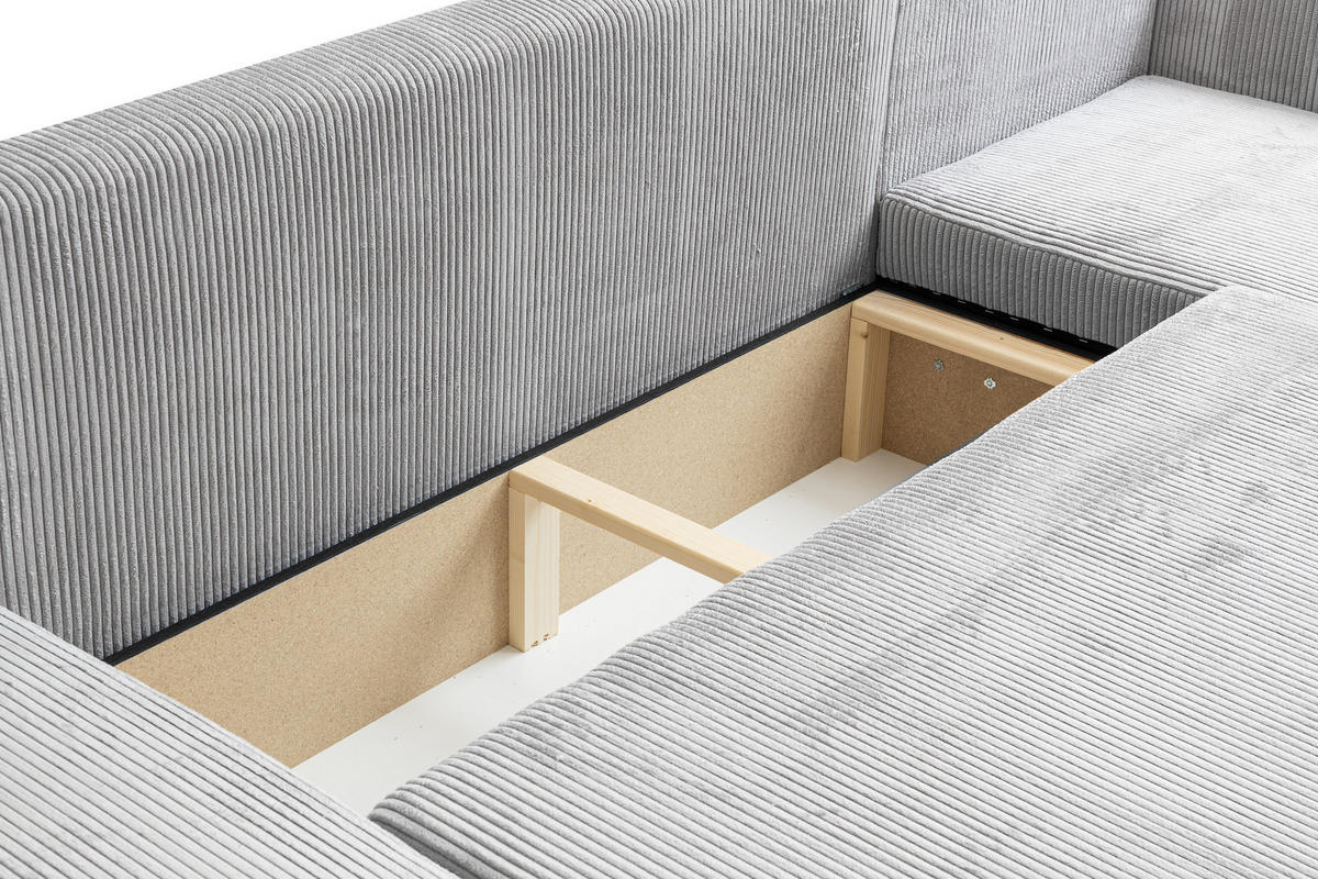 WOHNLANDSCHAFT LUNA U-FORM mit Schlaffunktion und Bettkasten (Hellgrau) - Hellgrau, Textil (312/83/142cm) - VENASI MÖBEL