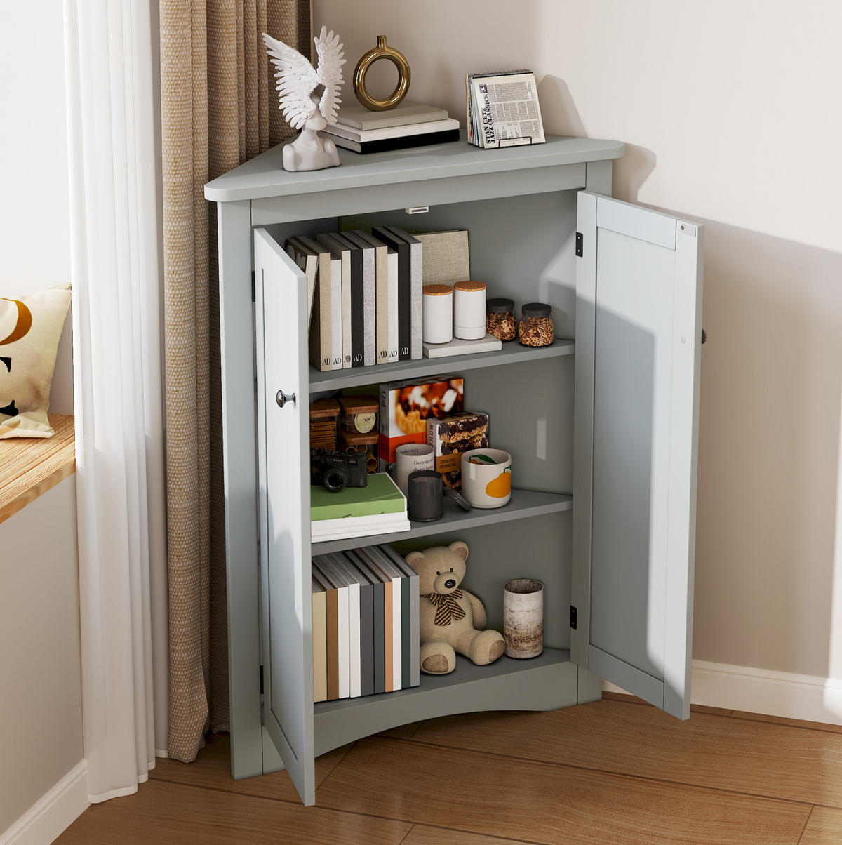 MIDISCHRANK 61,5/80 cm aus MDF mit 2 Türen Grau - Grau, Holzwerkstoff (34.5/90/61.5cm) - Modenvie