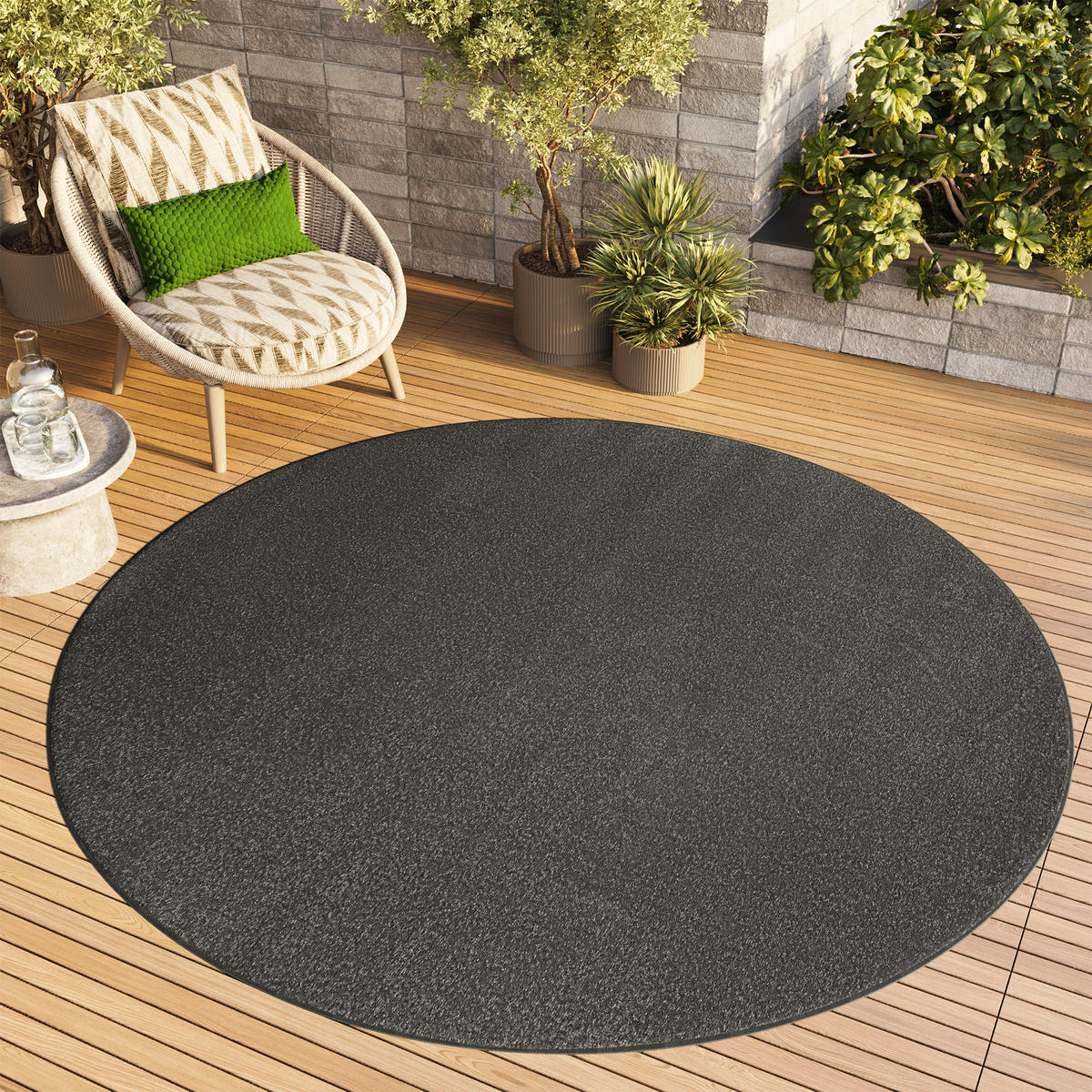 TEPPICH MONO Rund Outdoor Grau 100/100 cm - Dunkelgrau, Textil (100/100cm) - Tapiso
