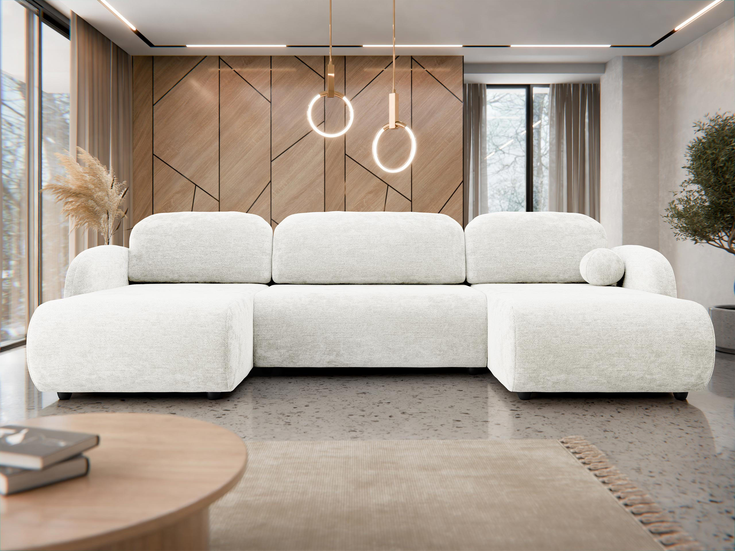 WOHNLANDSCHAFT Dream U - Creme/Schwarz, Holz/Kunststoff (318/88/160cm) - MIRJAN24