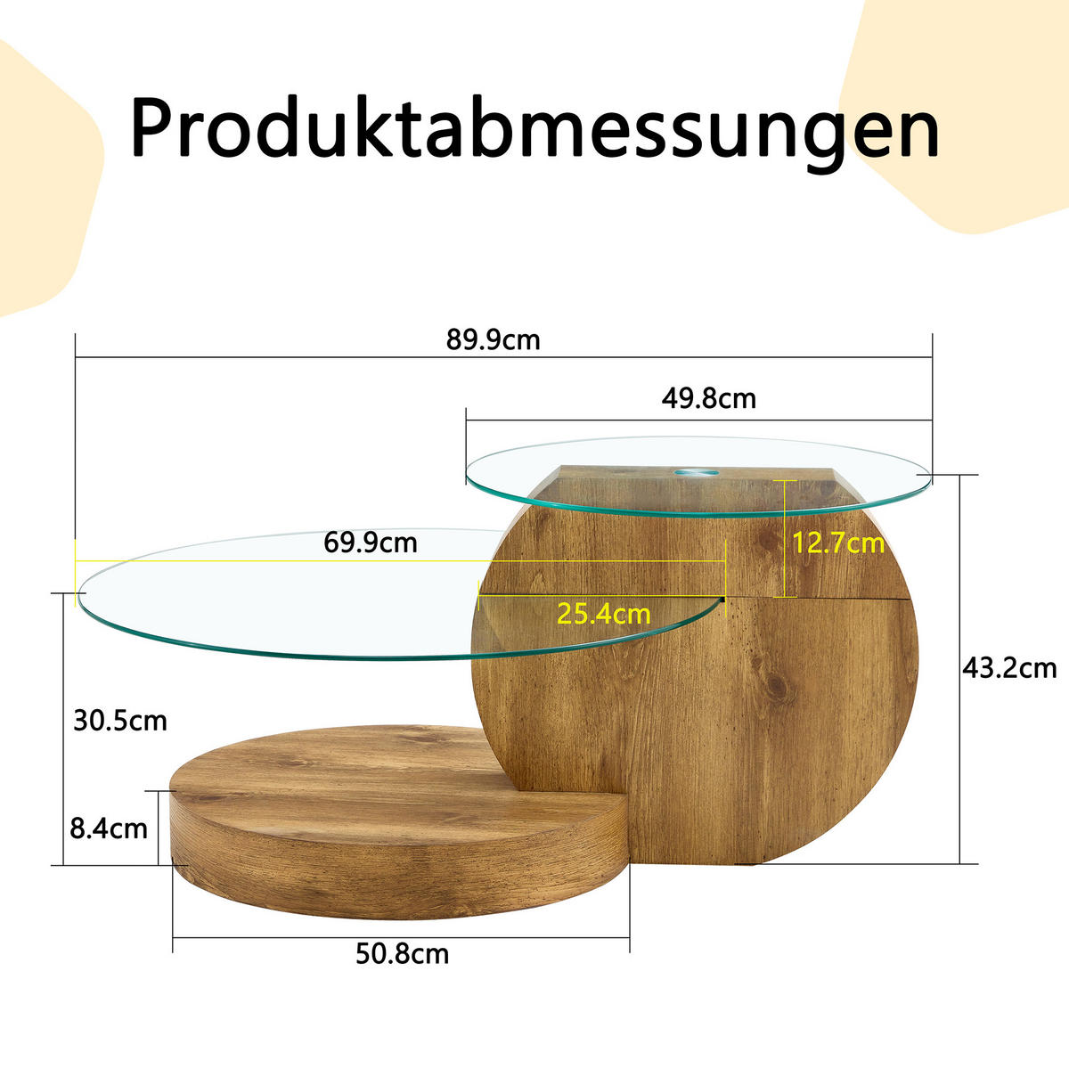 COUCHTISCH 69,8 cm aus Glas und MDF mit Ablagen in Holzoptik - Klar, Holzwerkstoff (69.8/69.8/49.8cm) - Flora Grace