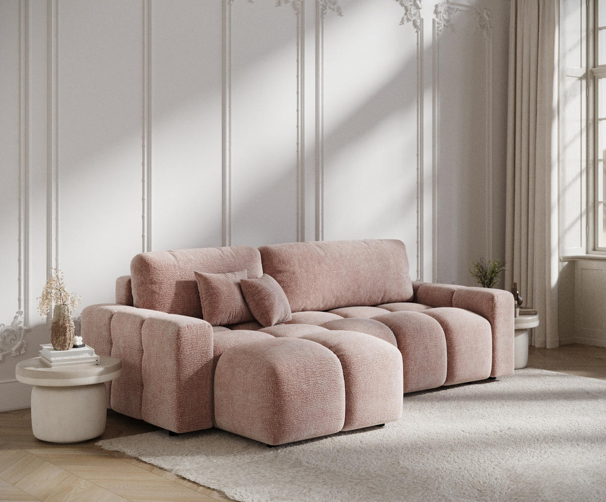 ECKSOFA MIT SCHLAFFUNKTION Ucci Rosa Chenille - Schwarz/Rosa, Holz/Holzwerkstoff (233/142cm) - Maison de Reve