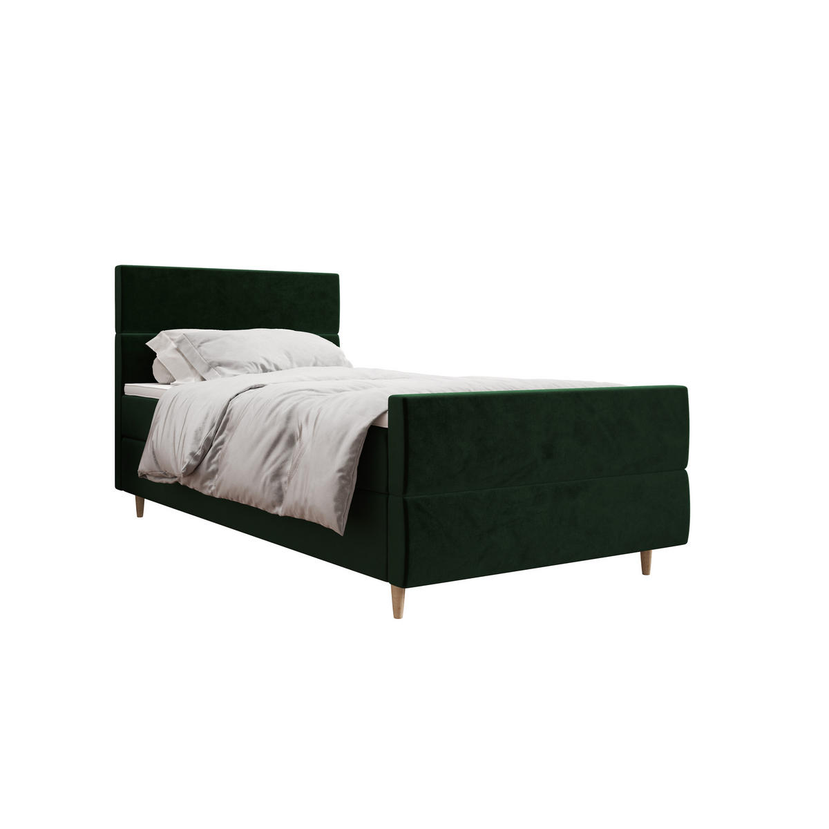 BOXBETT FLO PLUS 100x200 Itaka 10, mit Matratze H3, Bonell und Topper, Dunkelgrün - Dunkelgrün, Holz/Textil (100/200cm) - Bedante