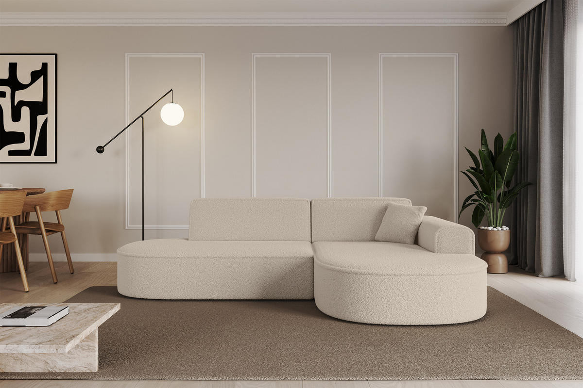 ECKSOFA Ottomane Rechts MARI-L1 - 243x171x79 cm Dunkelbeige Bouclé - Hellbraun/Schwarz, Holzwerkstoff/Kunststoff (171/243cm) - ALTDECOR