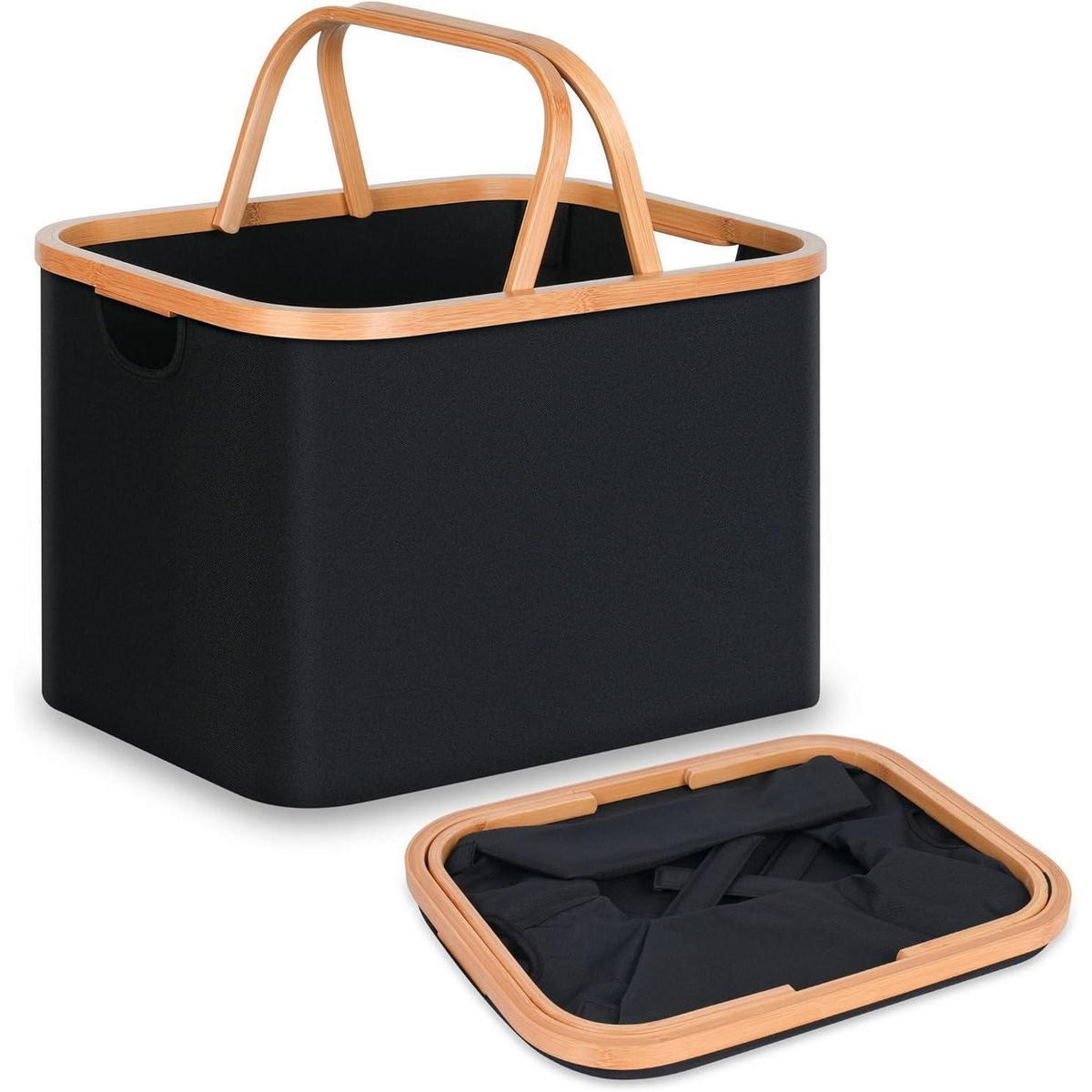 WÄSCHEKORB faltbar Bambus Stoff Schwarz 43L - Schwarz, Naturmaterialien (33/30/44cm)