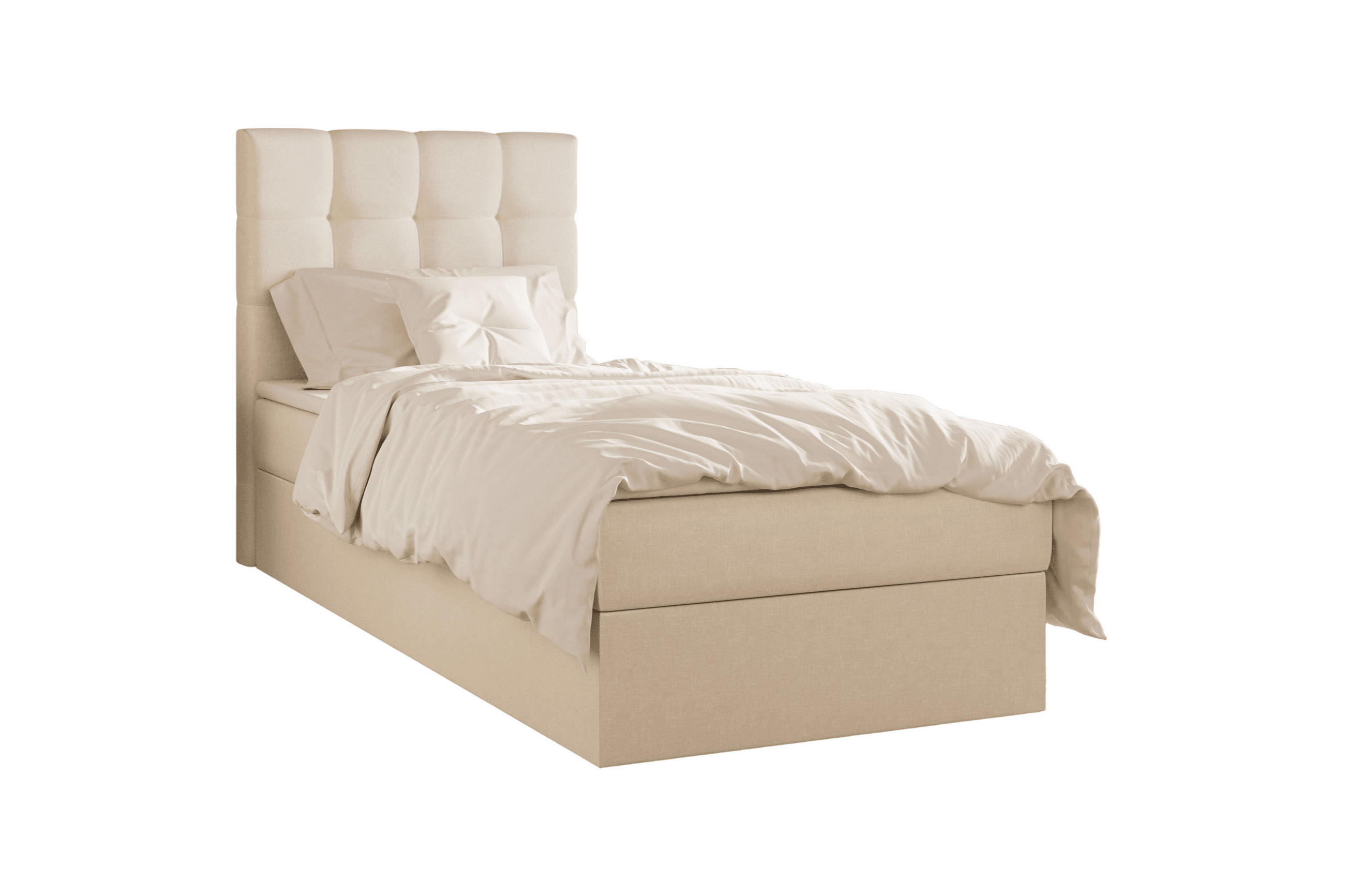 BOXBETT - Bett 05 OSLO - Hugo - 90x200 cm - mit Bettkasten und Waschbarem Topper - Beige, Holz (90/200cm) - ROYAL24_MARKT