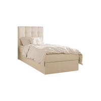 BOXBETT - Bett 05 OSLO - Hugo - 90x200 cm - mit Bettkasten und Waschbarem Topper - Beige, Holz (90/200cm) - ROYAL24_MARKT