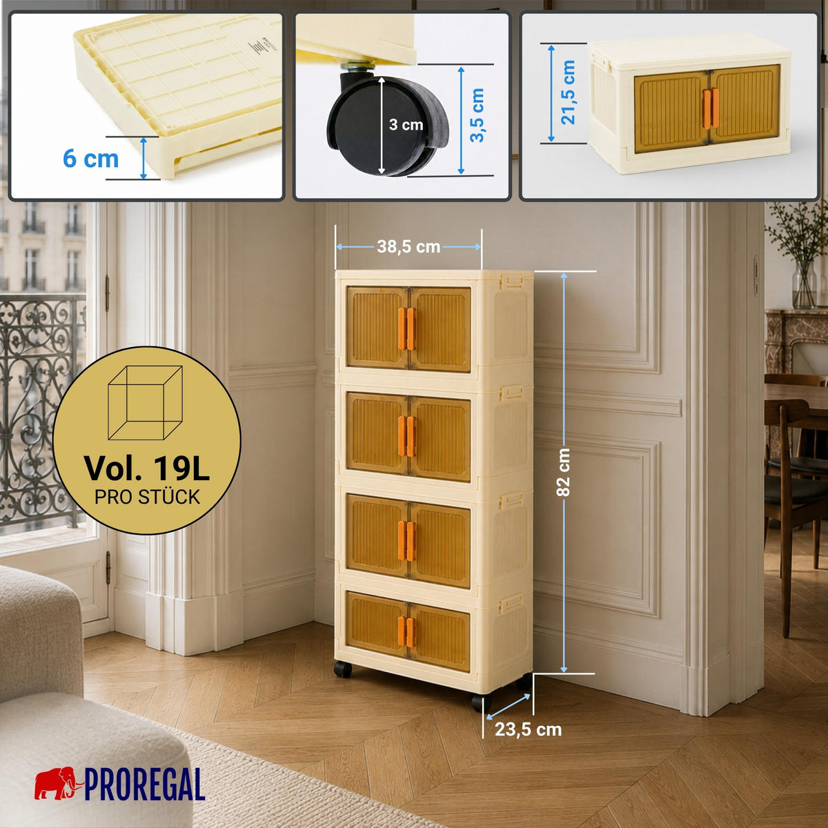 AUFBEWAHRUNGSBOXEN EasyCube stapelbar 4 Ebenen und Rollen 19L Weiß-Transparent - Weiß, Kunststoff (39/25.5/26.5cm) - BERLINLODGE