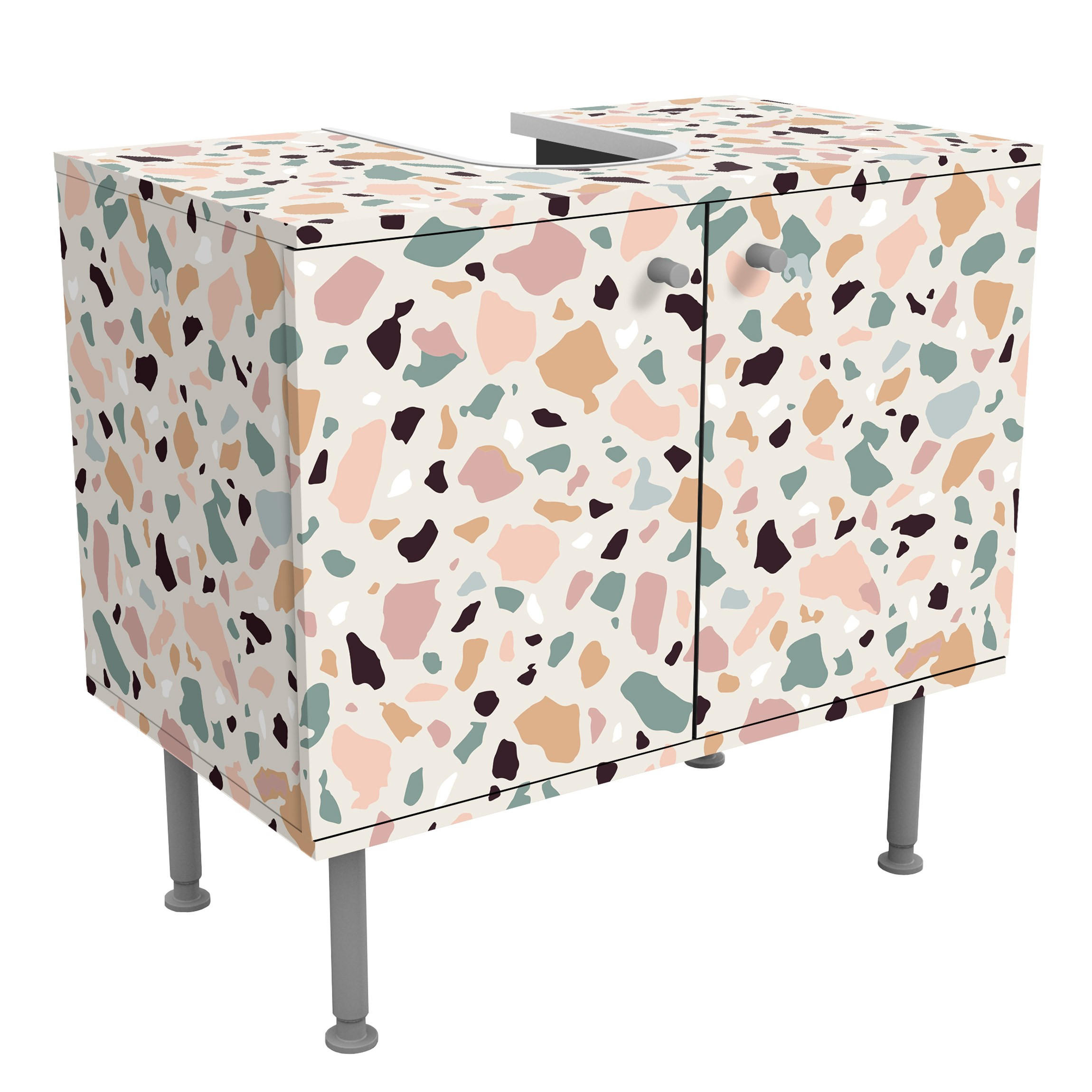 WASCHBECKENUNTERSCHRANK Terrazzo Muster Napoli 60/55/35 cm - Rosa, Holzwerkstoff (60/55/35cm) - Bilderwelten