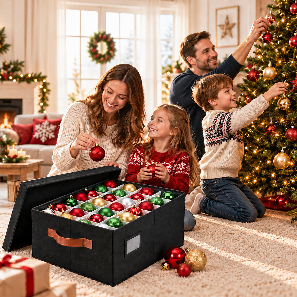 AUFBEWAHRUNGSBOX Schwarz für Weihnachtskugeln 96 Fächer - Schwarz, Wellpappe/Kunststoff (66.5/26/33cm) - Relaxdays