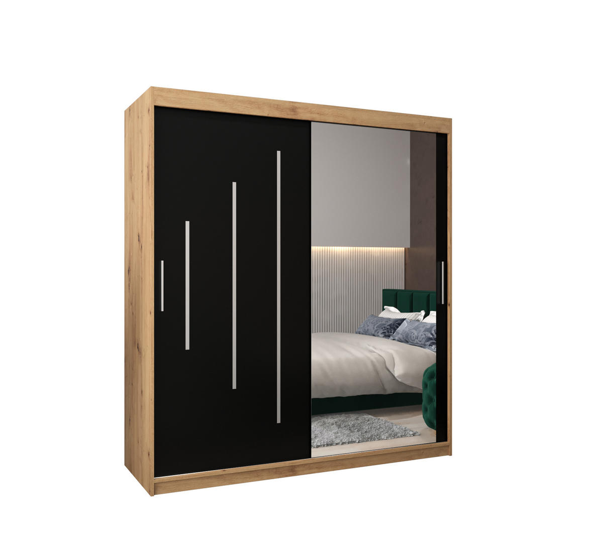 SCHWEBETÜRENSCHRANK 200/180/62 2-türig - Silberfarben/Schwarz, Holz/Kunststoff (180/200/62cm) - Abiks Möbel