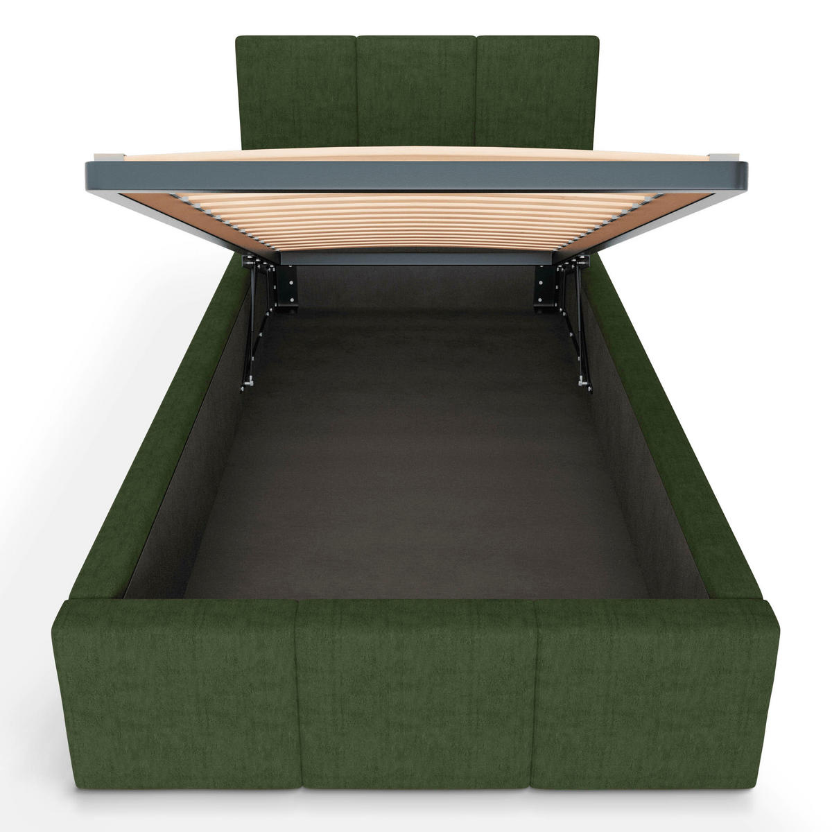 POLSTERBETT für Schlafzimmer Bett mit Stauraum Khaki 90x200cm Kopfteil 120cm - Olivgrün, Holzwerkstoff/Metall (90/200cm) - Muralo
