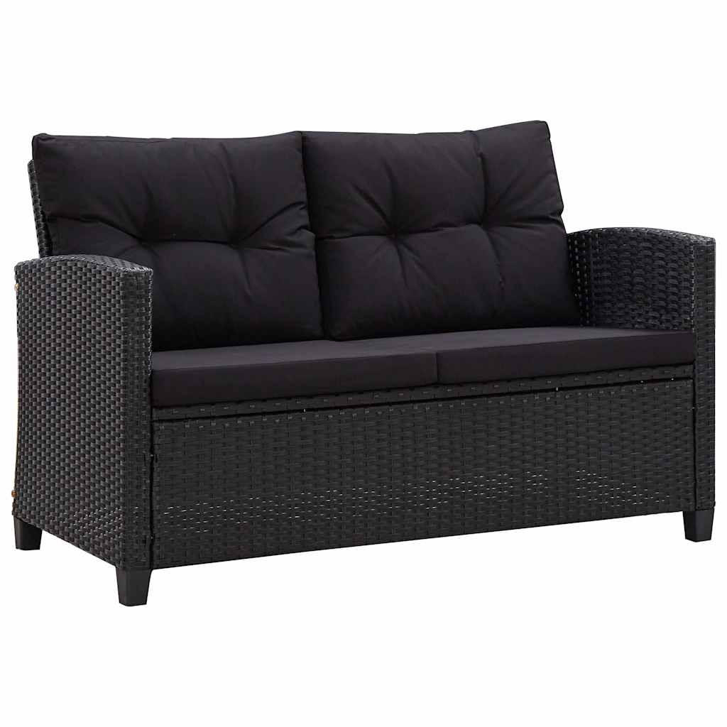 LOUNGESOFA mit Kissen, 2-Sitzer, 124/68/77 cm, aus Poly Rattan, Schwarz - Schwarz, Naturmaterialien/Textil (68/77/124cm) - vidaXL