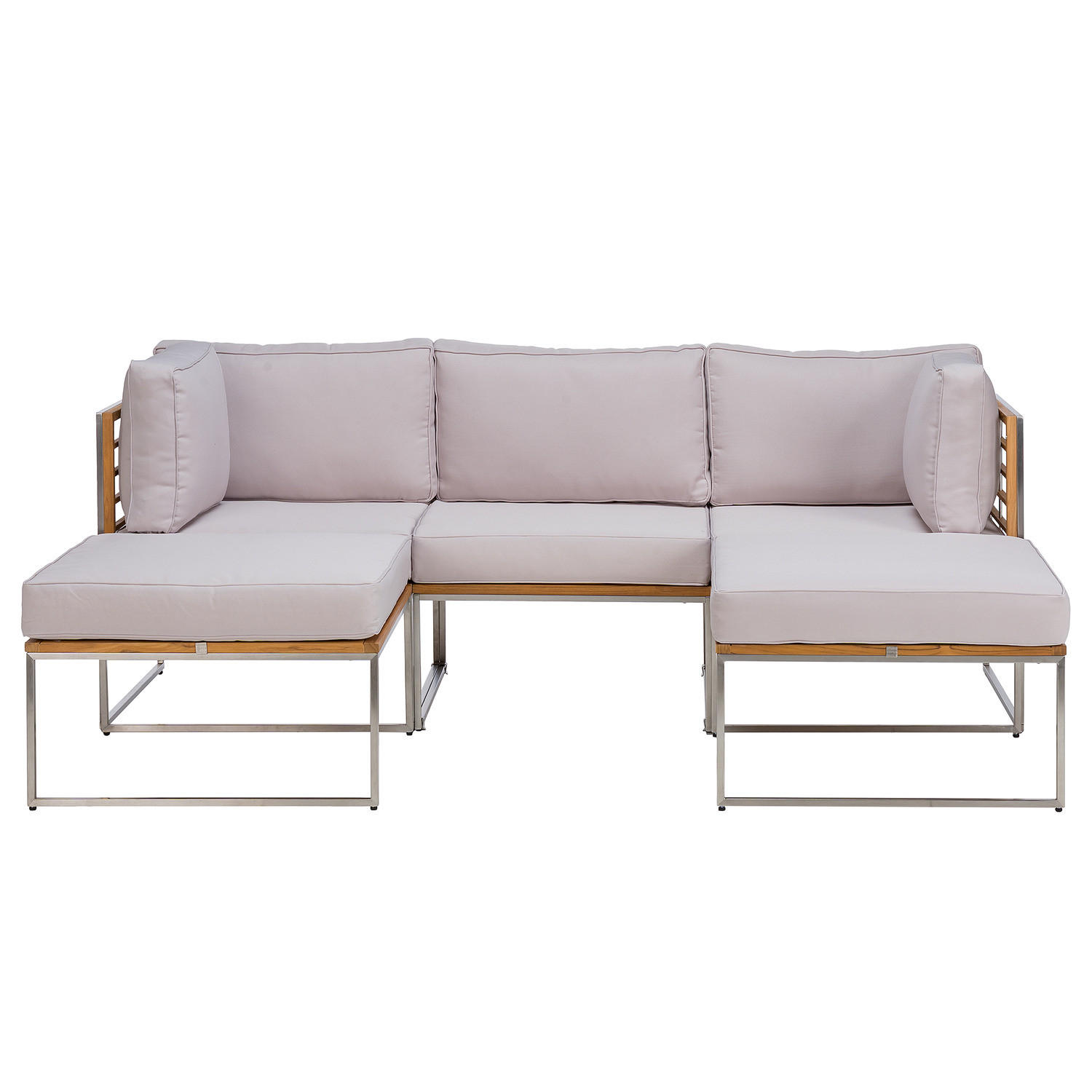 LOUNGESET - 5-teilig - Webstoff / Teak massiv - Hellgrau, Holz/Textil - home24