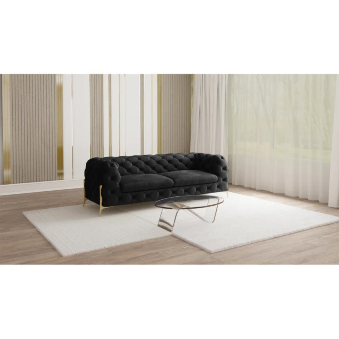 CHESTERFIELD-SOFA 3-Sitzer Lexi Schwarz Samt - Goldfarben/Schwarz, Holz/Textil (225/75/100cm) - S-Style Möbel
