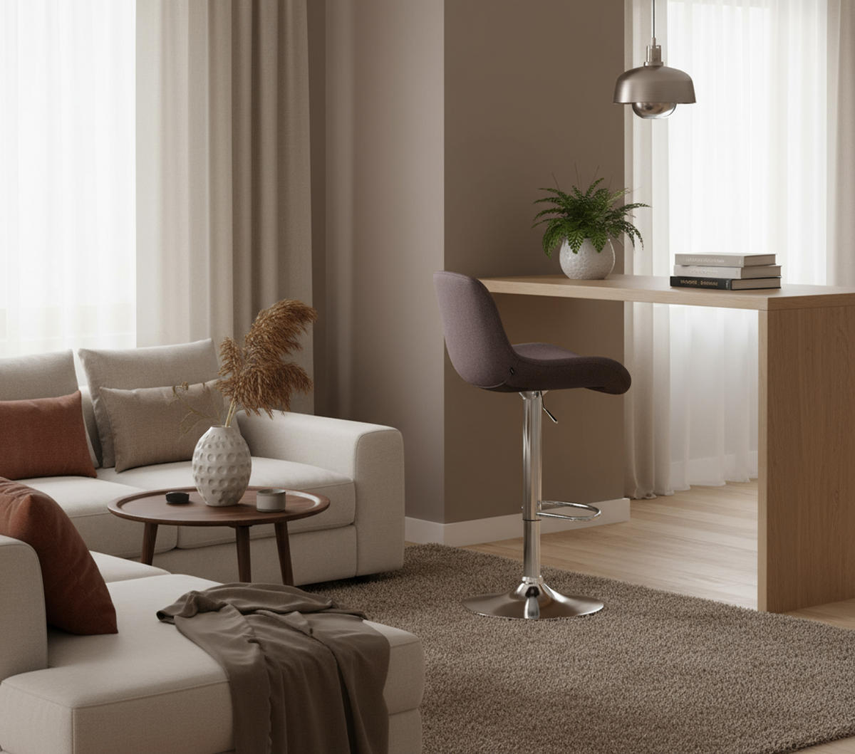 BARHOCKER 2er Set Salomon Chrom Stoff dunkelbraun - Chromfarben/Braun, Textil/Metall (50/106/52cm) - TPFLiving