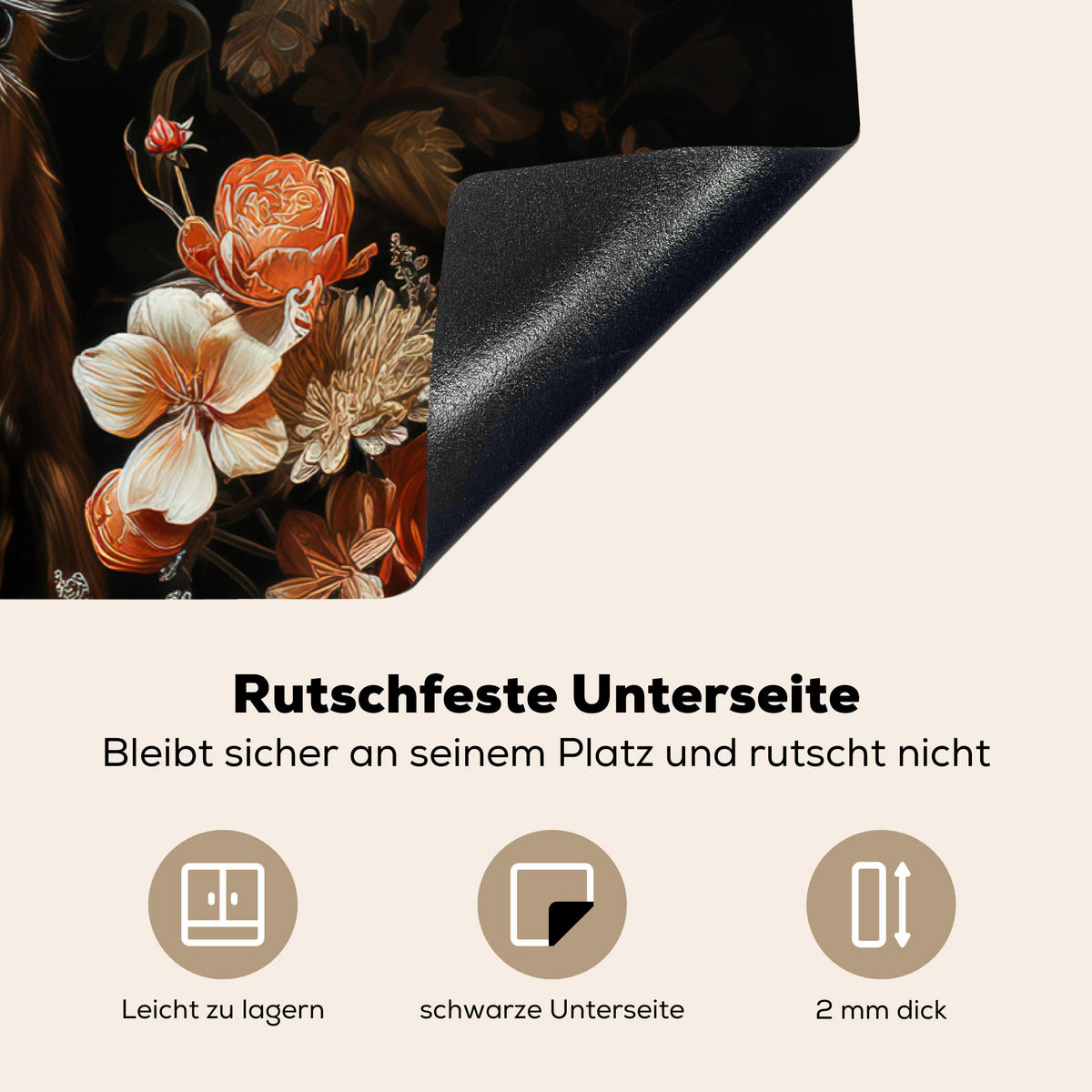 HERDABDECKPLATTE Hirsch - Tier - Blumen - Natur - Botanisch 77x51 cm - Kupferfarben, Kunststoff (77/51/0.2cm) - MuchoWow