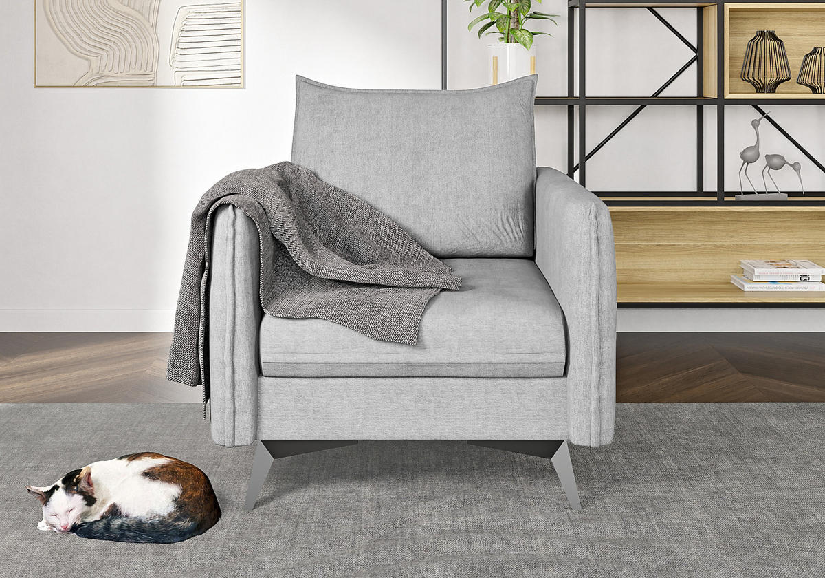 SITZGARNITUR 3+2+1 Pulse Silber Luxusmikrofaser - Silberfarben/Schwarz, Holz/Textil (199/86/91cm) - S-Style Möbel