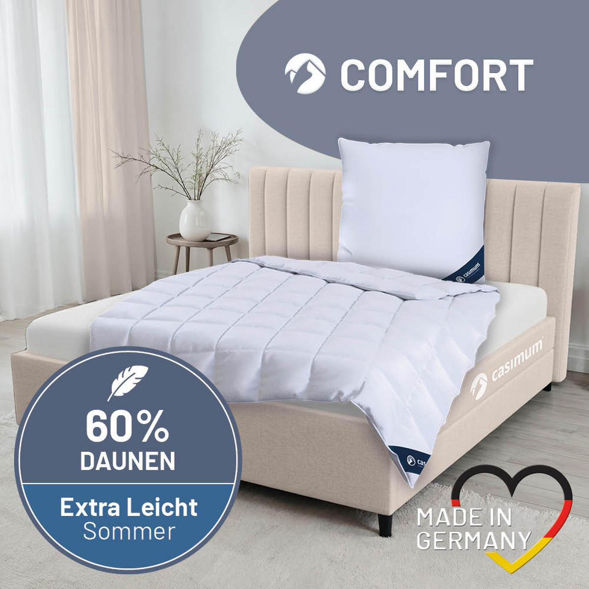 DAUNENDECKE 240x220 Extra Leicht, COMFORT Sommerdecke 60% Daune - Weiß, Textil (240/220cm) - casimum