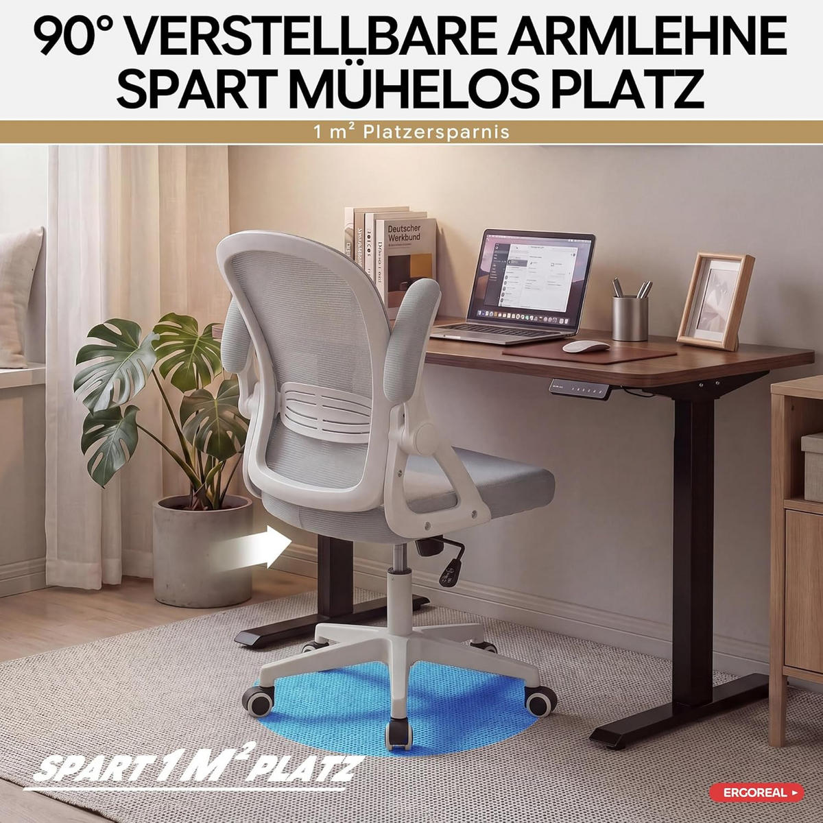 BÜROSTUHL Ergonomischer 90-110°neigbar, 90° Aufklappbare Armlehnen - Weiß, Metall (60/92/57cm)