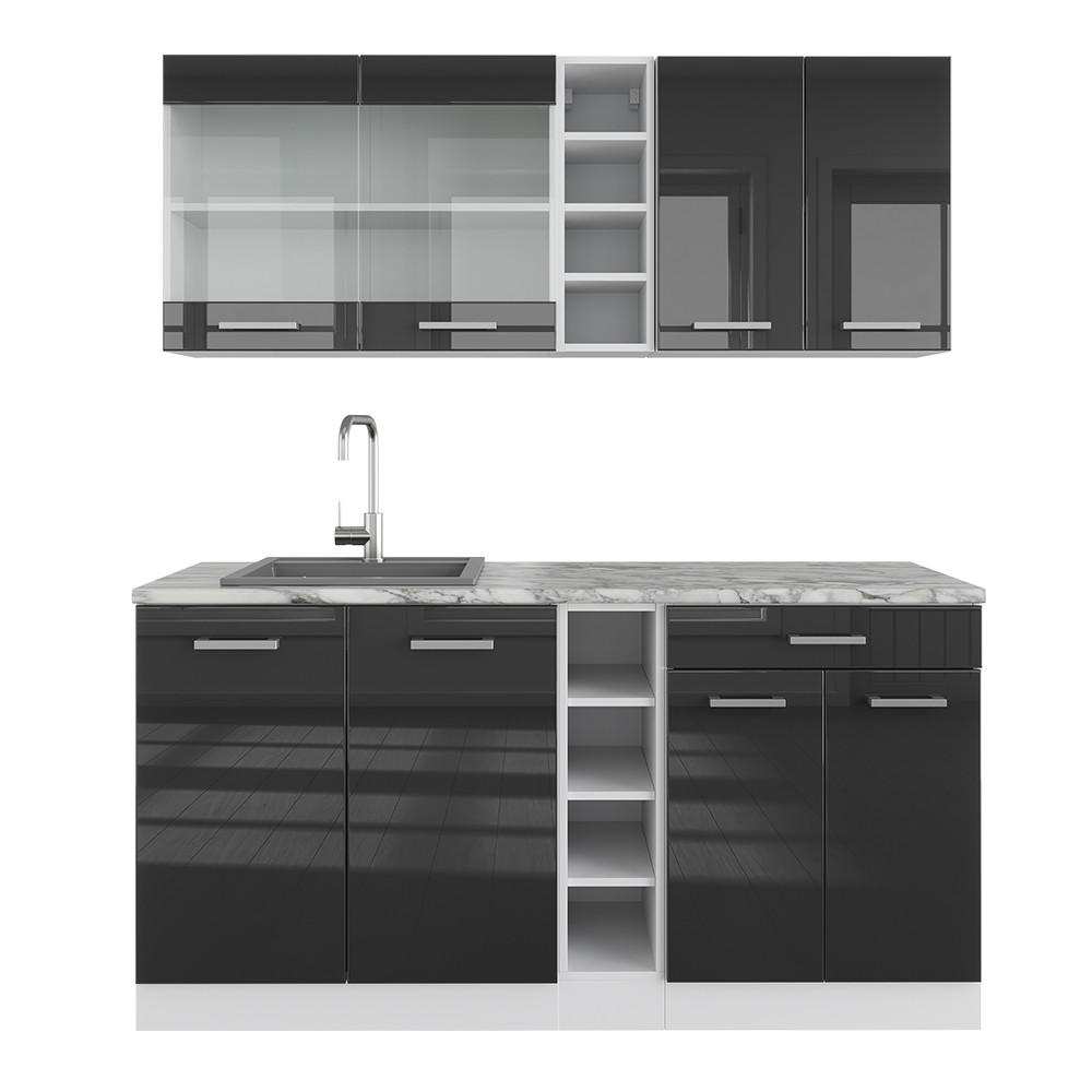 SINGLEKÜCHE R-Line Anthrazit Hochglanz/Weiß 160 cm ohne AP - Anthrazit/Weiß, Holzwerkstoff (160/81.6/46cm) - Vicco