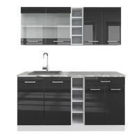 SINGLEKÜCHE R-Line Anthrazit Hochglanz/Weiß 160 cm, AP Marmor - Anthrazit/Weiß, Holzwerkstoff (160/81.6/60cm) - Vicco