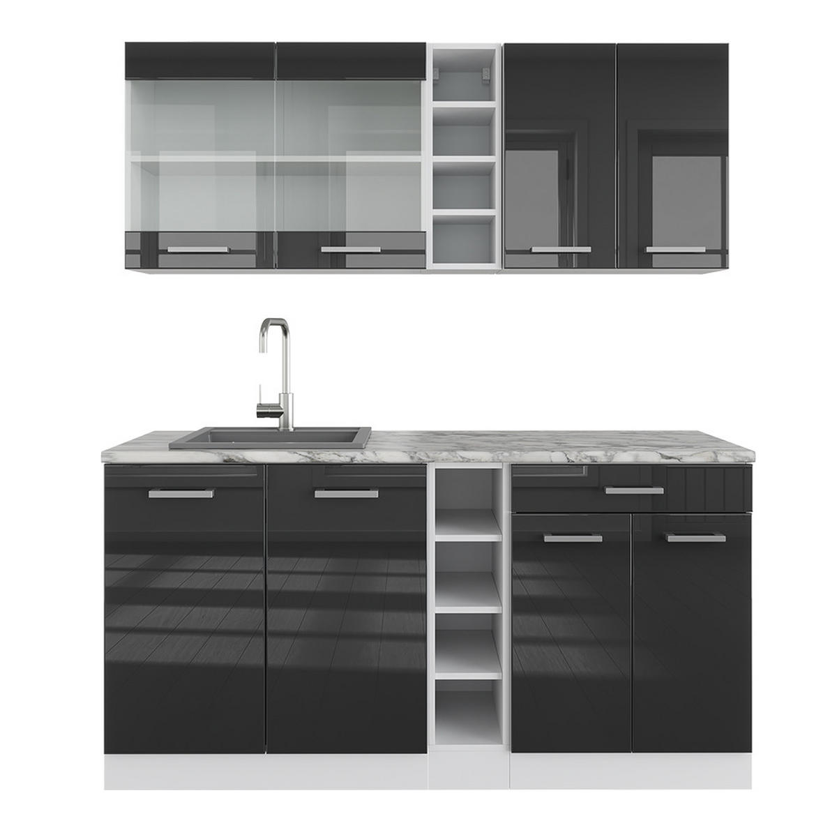 SINGLEKÜCHE R-Line Anthrazit Hochglanz/Weiß 160 cm, AP Marmor - Anthrazit/Weiß, Holzwerkstoff (160/81.6/60cm) - Vicco